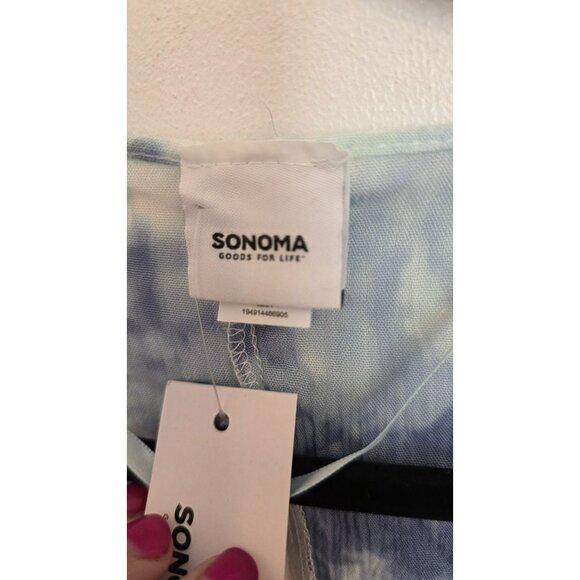 Sonoma Crop Top Half Sleeve Blue White Tie Dye NWT Beach Vacation Tie Resort OS - Picture 3 of 8